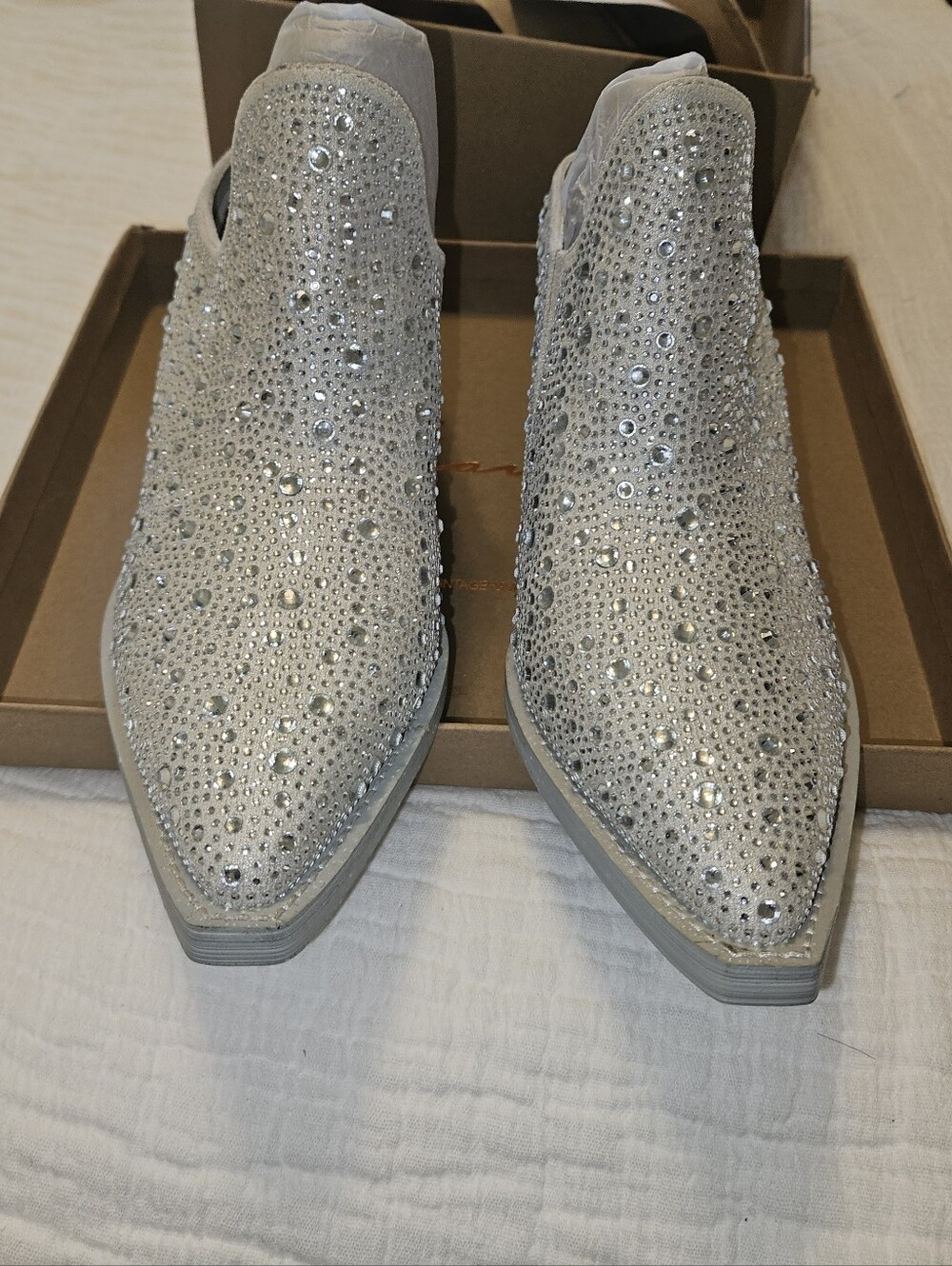 Vintage Havana Silver Crystal-Embellished Pointed Toe Booties